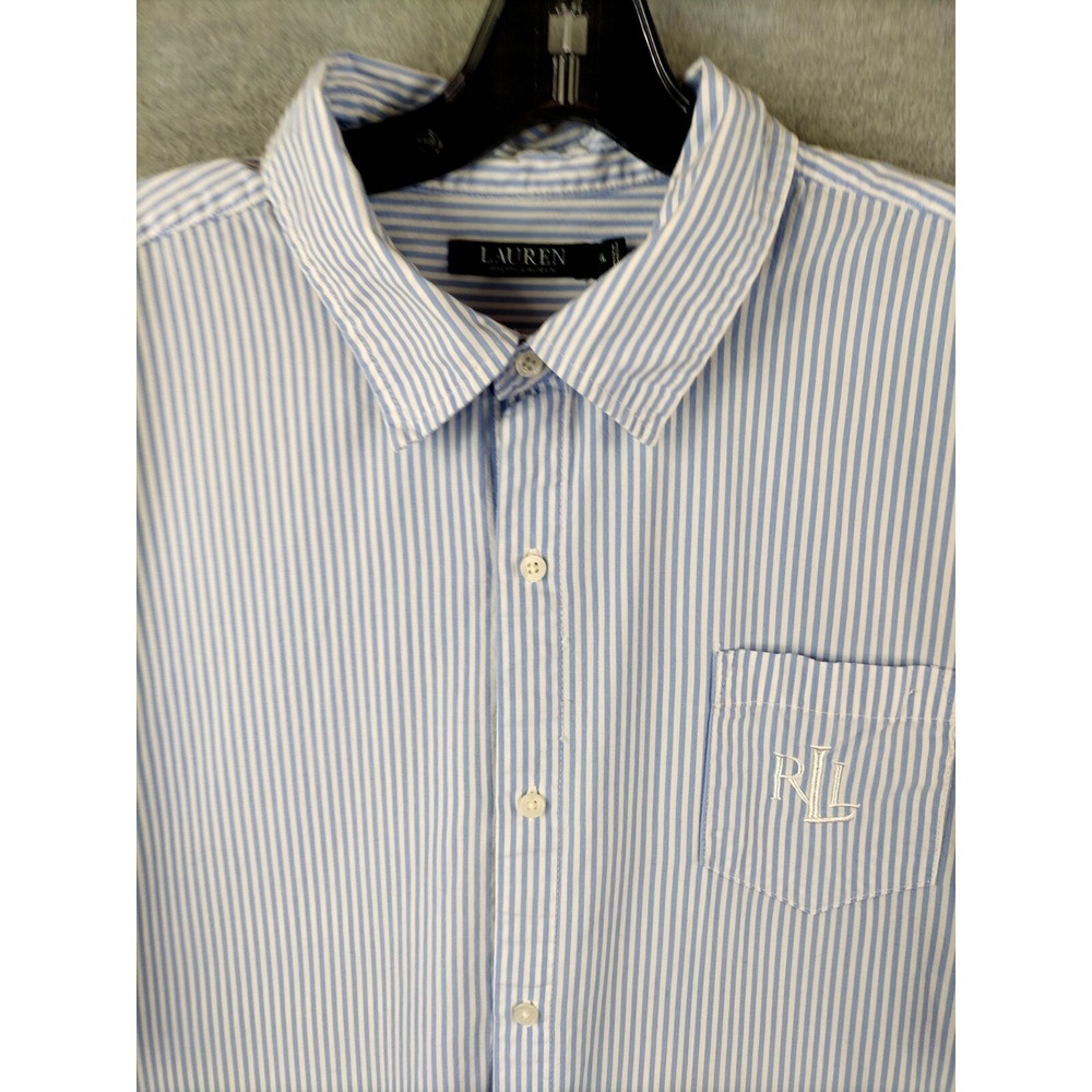 LRL Mens Shirt‎ XL Blue Stripe Half Sleeve Preppy Lounge Resort Coastal Nautical